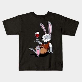 Cute Rabbit Wine Drinking Bunny Party Kids T-Shirt